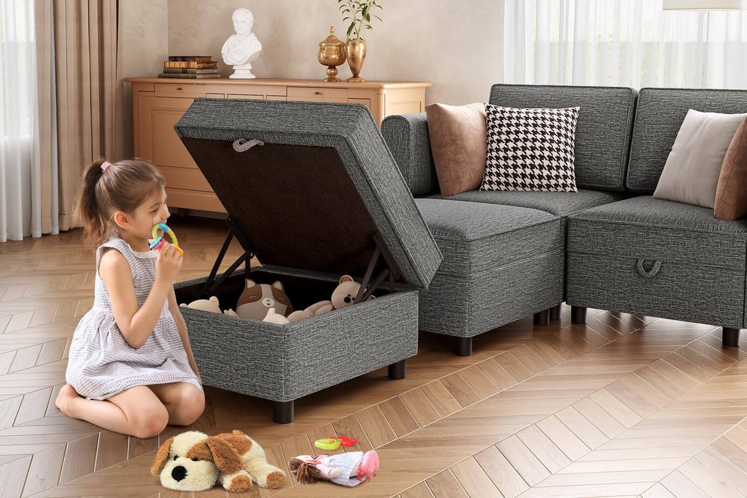 Alt View 3. Babevy - 87inch W 3 Seater Couch with Storage - Multiple colors/finishes.