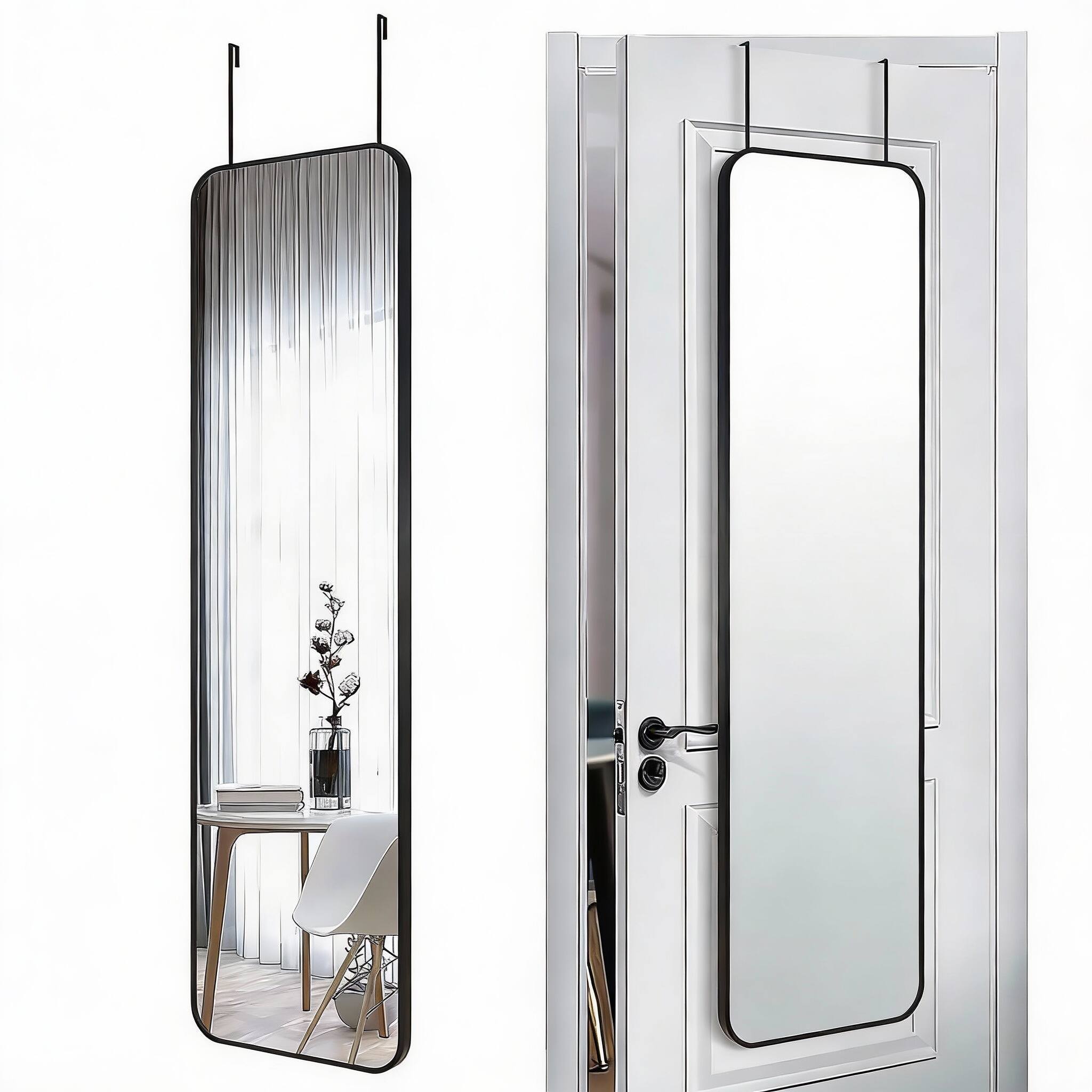 Front. PO3TICJUNKI3 - 47"x14" Full-Length Wall/Door Mirror, Tempered Glass, Aluminum Frame, Black - Black 47"L x 14"W.