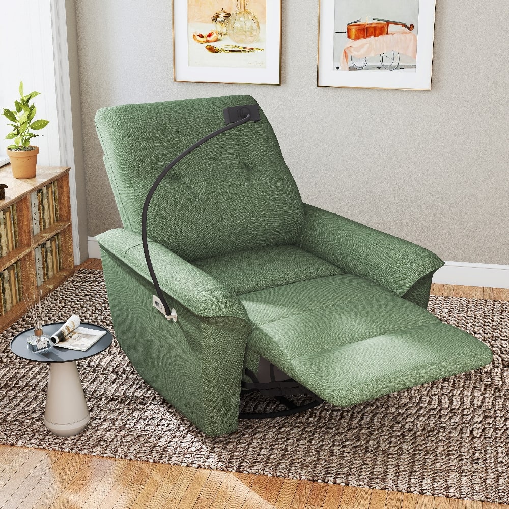 Loheer - Power Swivel Rocker Recliner Electric Glider Reclining Sofa with USB Ports Phone Holder Nursery Chair - Dark Green