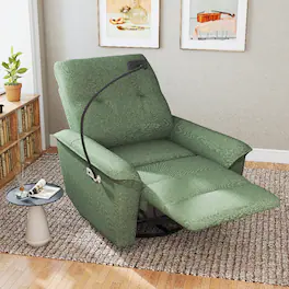 Loheer - Power Swivel Rocker Recliner Electric Glider Reclining Sofa with USB Ports Phone Holder Nursery Chair - Dark Green