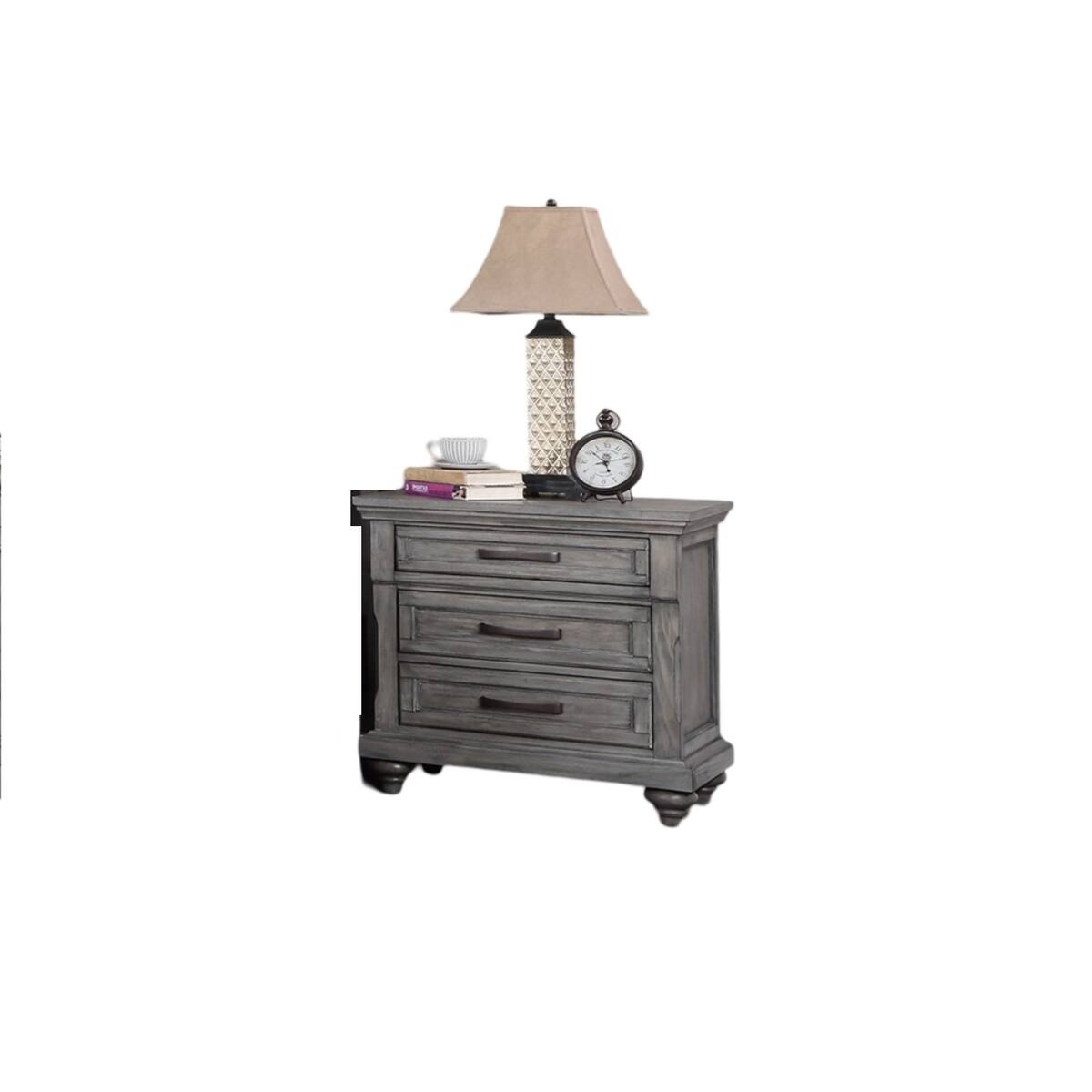 Left. Loheer - Loheer Antique Gray Oak Nightstand, Contemporary Bedroom Storage - Antique Gray.