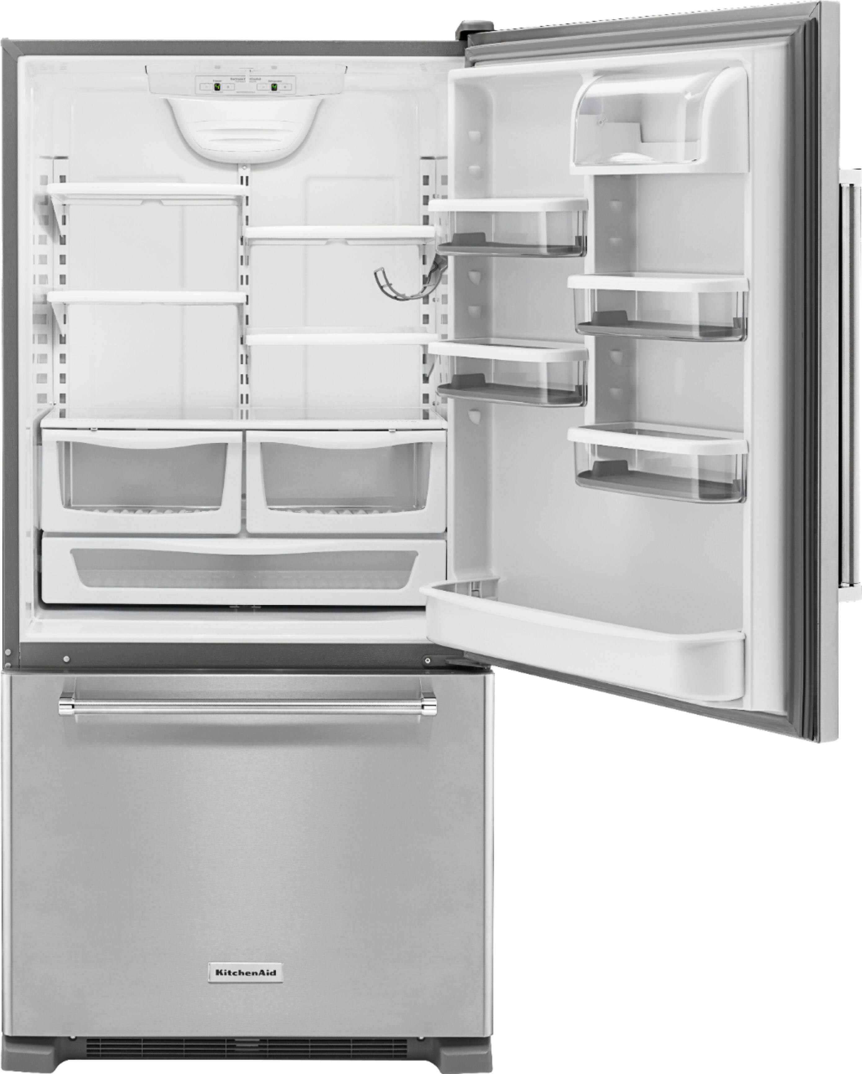 Alt View 2. KitchenAid - 22.1 Cu. Ft. Bottom-Freezer Refrigerator - Stainless Steel.