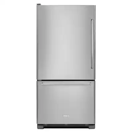 Front. KitchenAid - 19 Cu. Ft. Bottom-Freezer Refrigerator with Produce Preserver - Stainless Steel.