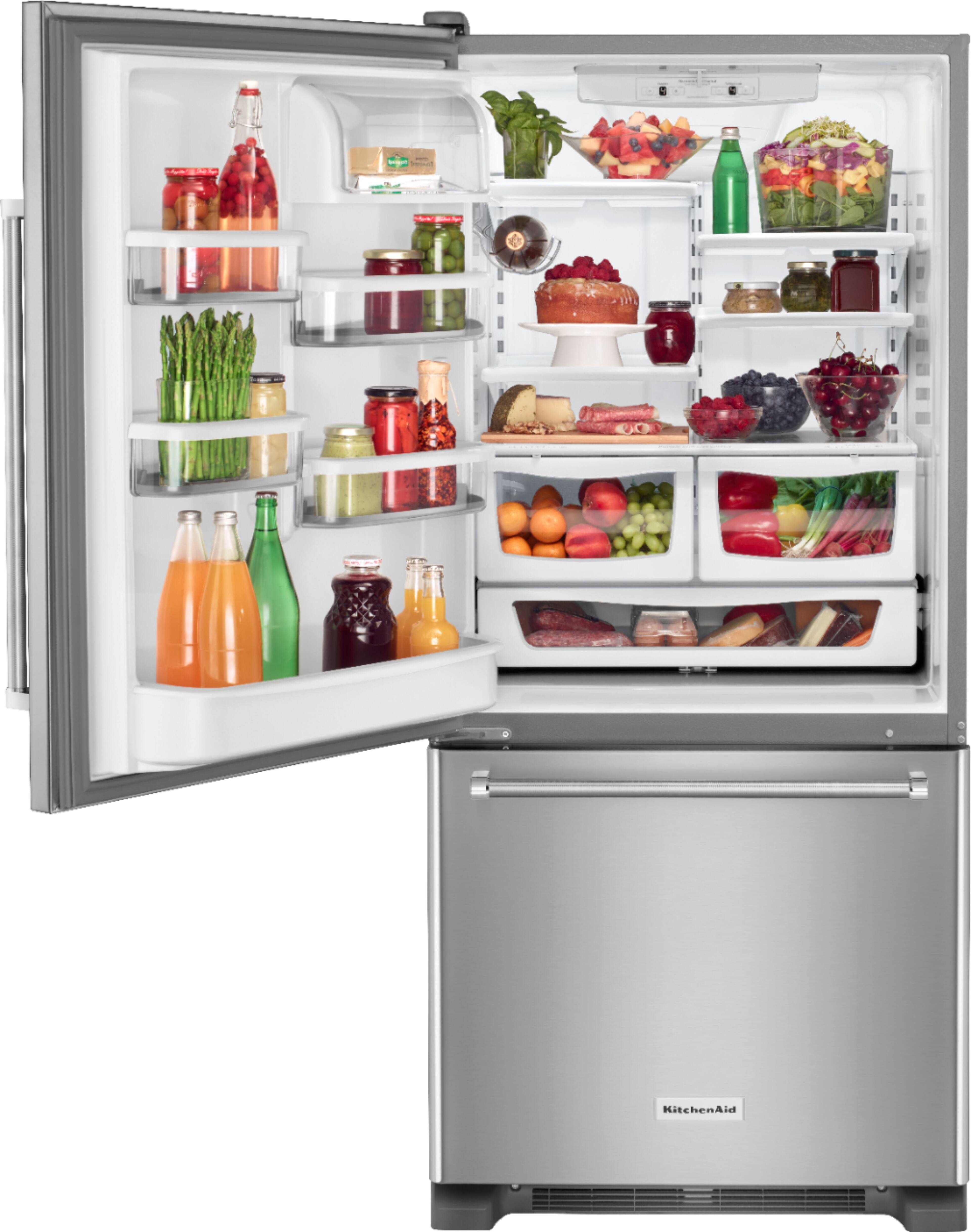Alt View 1. KitchenAid - 19 Cu. Ft. Bottom-Freezer Refrigerator with Produce Preserver - Stainless Steel.