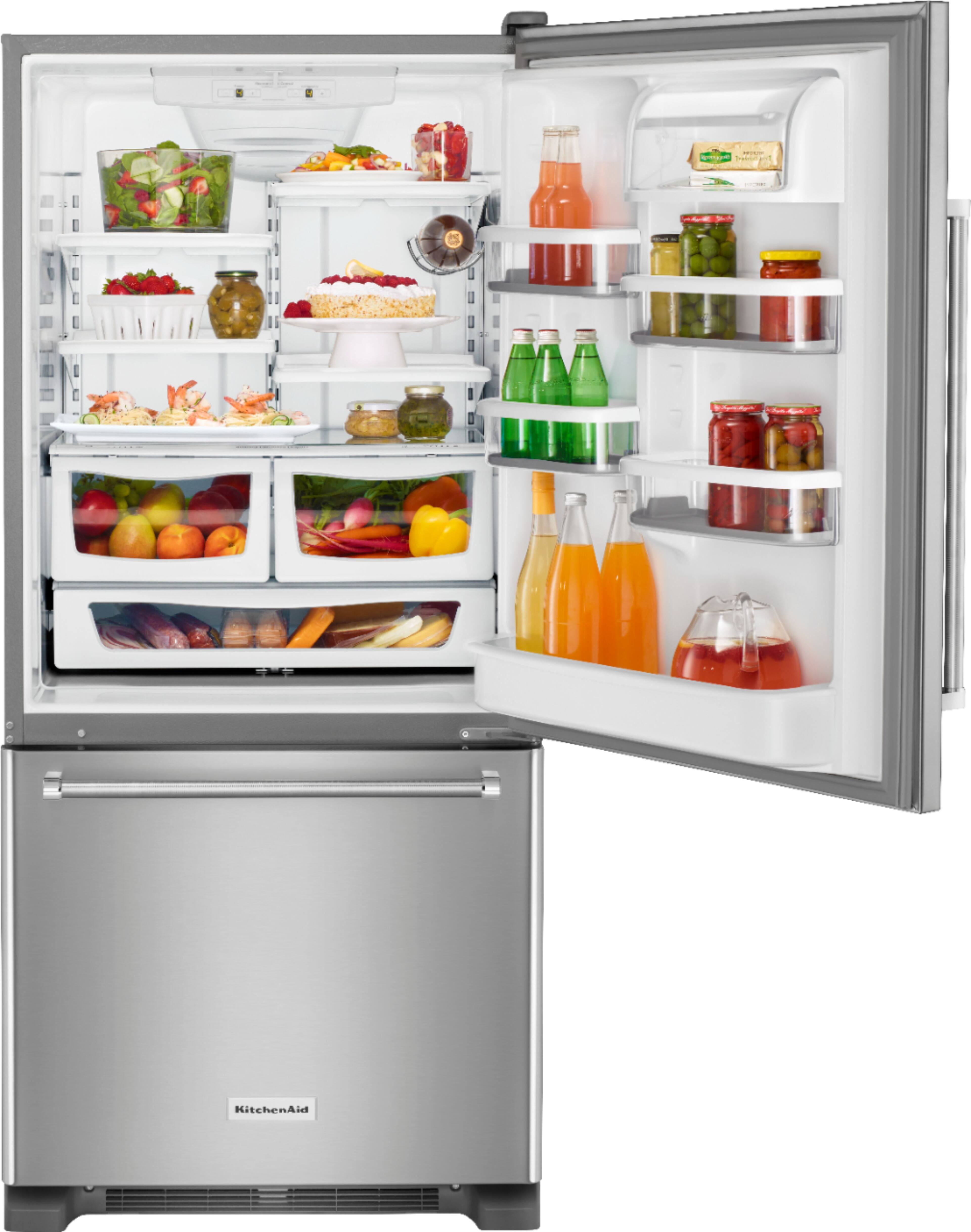 Alt View 1. KitchenAid - 19 Cu. Ft. Bottom-Freezer Refrigerator with Produce Preserver - Stainless Steel.
