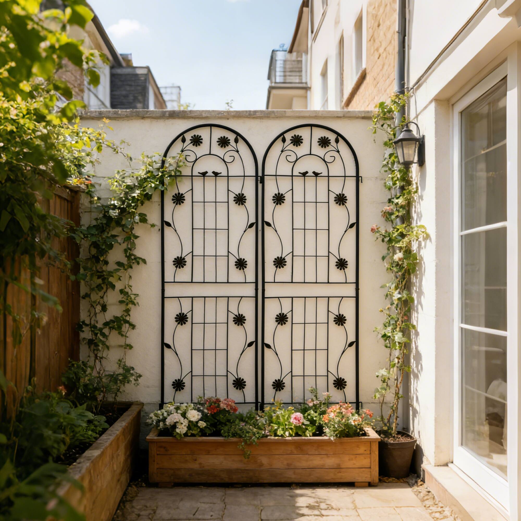 Alt View 2. Loheer - Rustproof Metal Garden Trellis Set 5.9 ft x 1.64 ft - 2 Panels - Black.