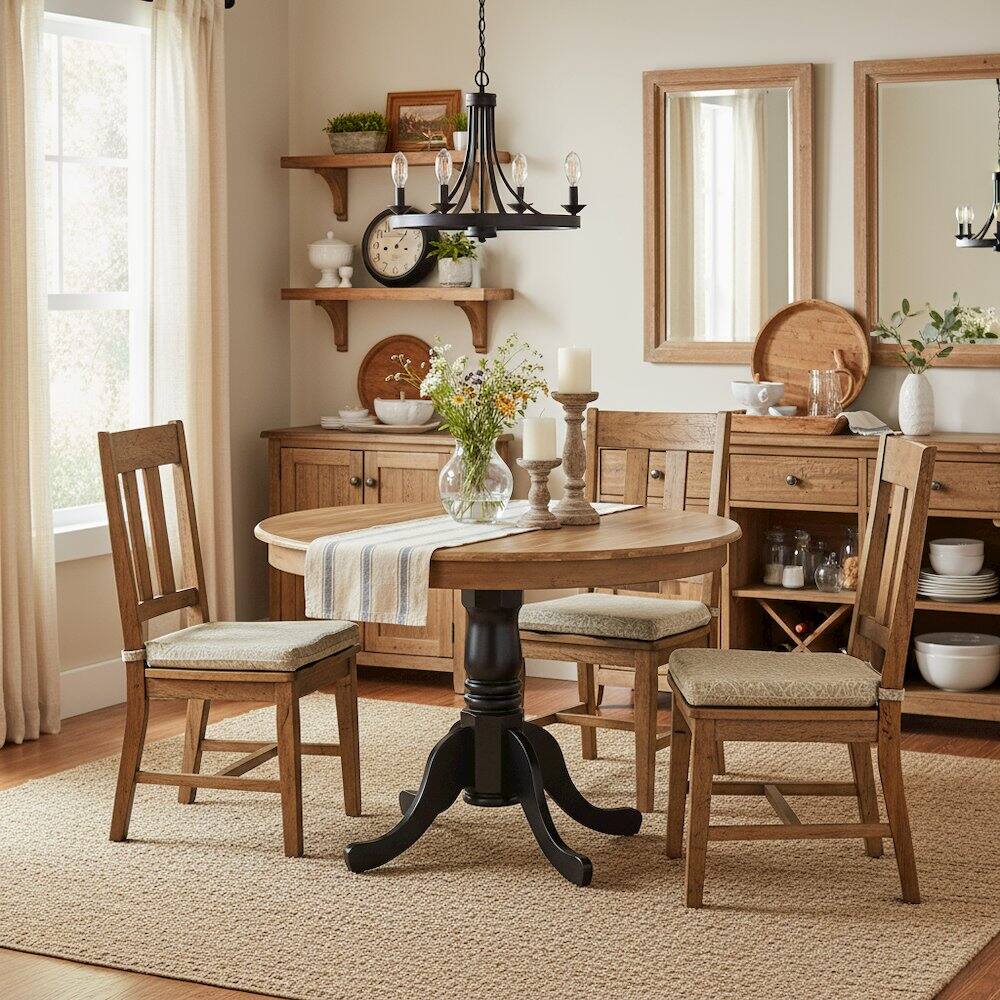 Left. FurniFact - Round Dining Table - Brown.