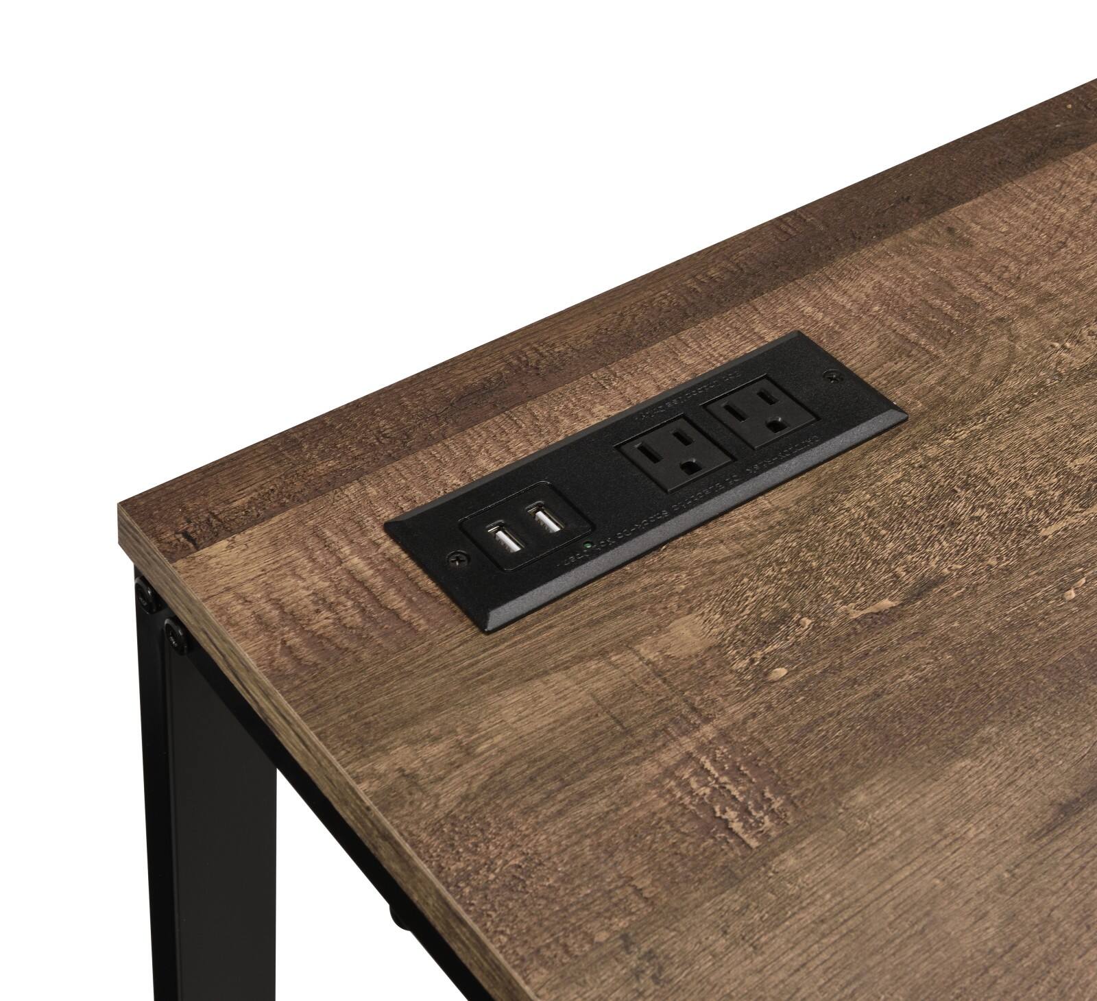 Alt View 4. Glintex - Office Computer Writing Desk with USB Port, Spacious Rectangular Surface, Easy Assembly & Open Base Design - Walnut+black.