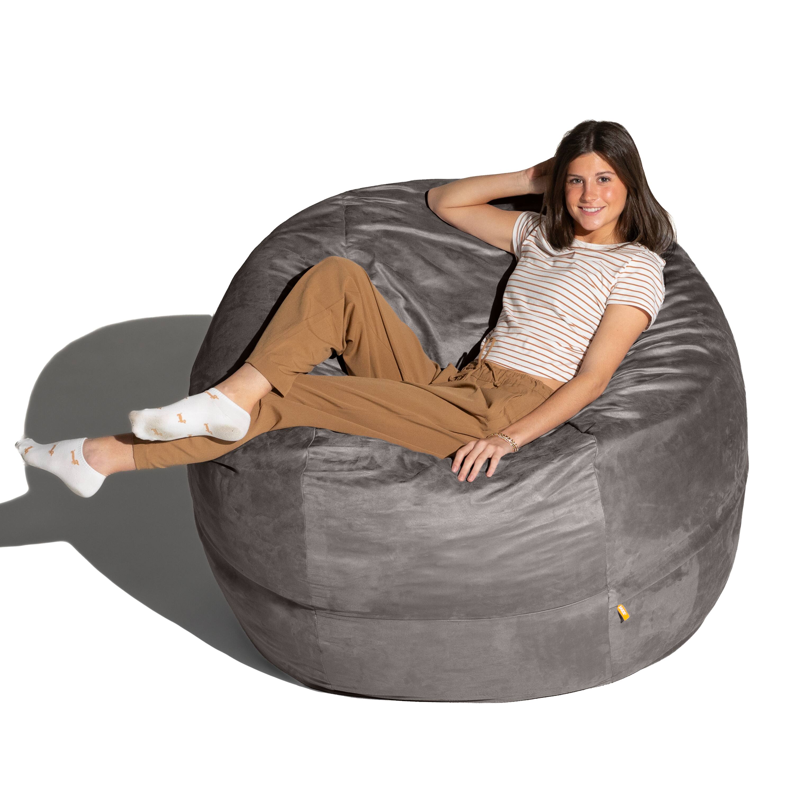 Left. Jaxx - Jaxx Saxx 5 Foot Large Bean Bag w/ Removable Cover, Charcoal - Charcoal.