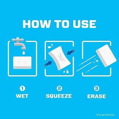 HOW TO USE

1. WET
2. SQUEEZE
3. ERASE

*Use as directed