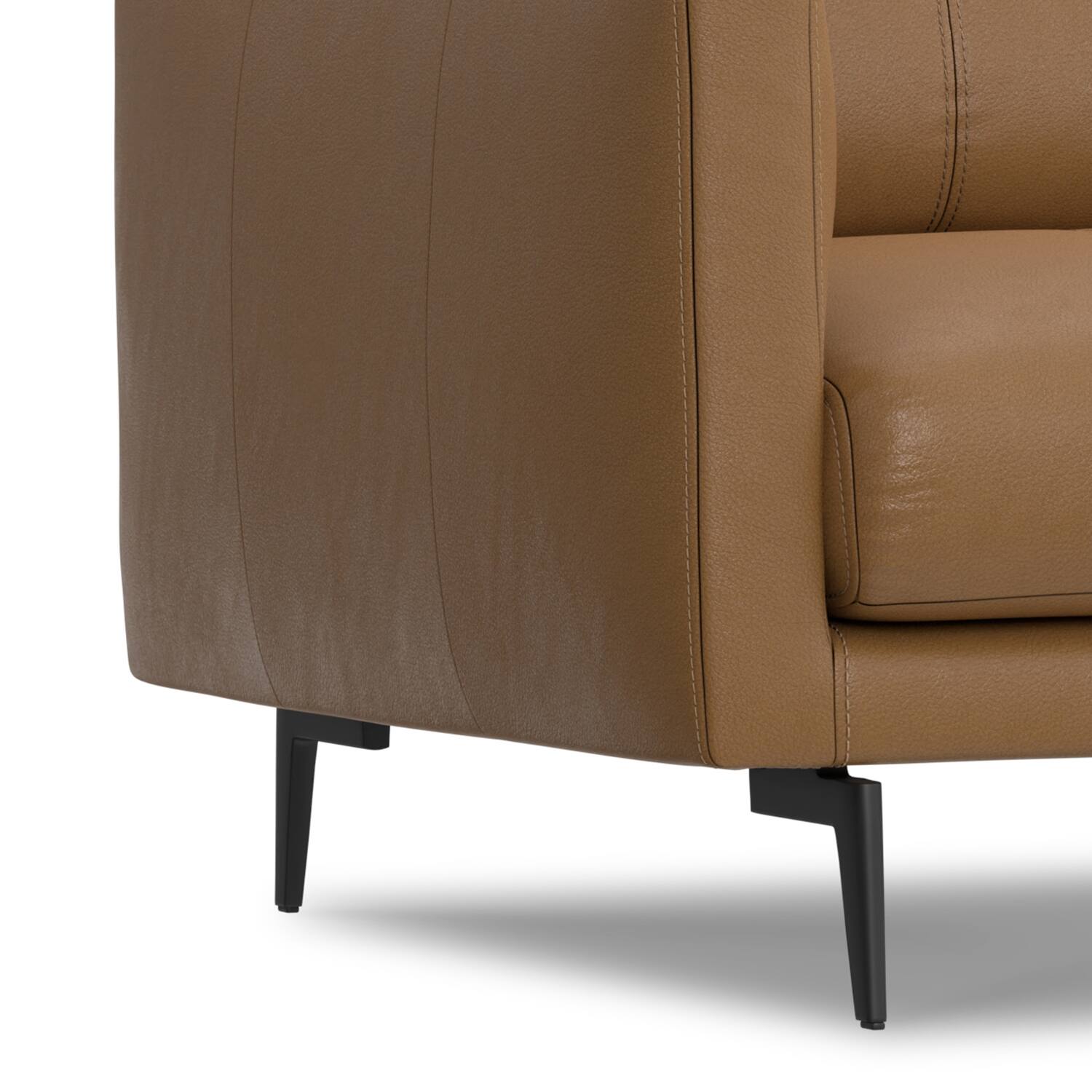 Alt View 6. Simpli Home - Stevens Mid-Century Modern 60 inch Wide Sofa in Butternut Brown Genuine Leather - Butternut Brown.