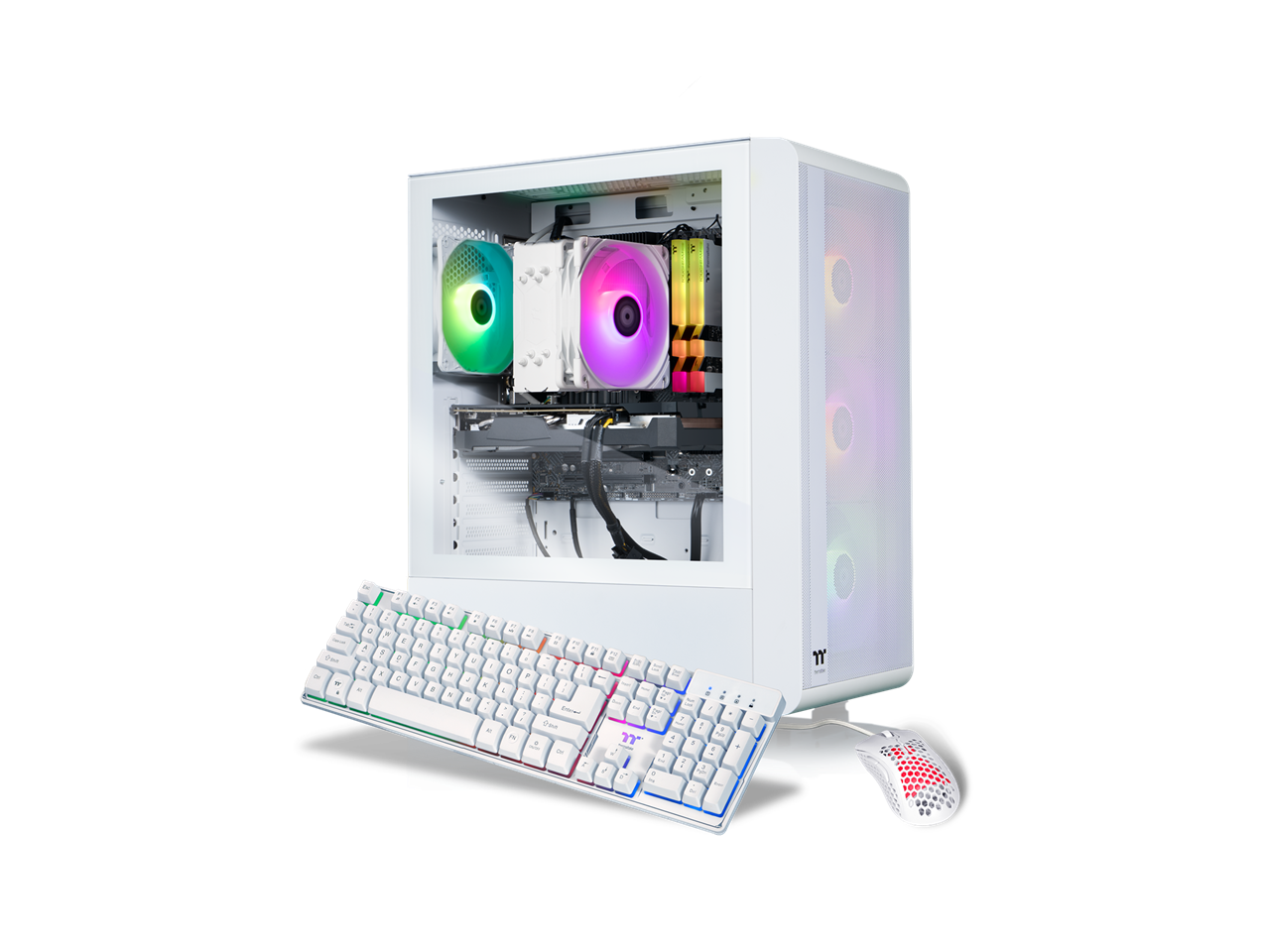 Front. Thermaltake - Thermaltake Quartz R66 Gaming PC: Ryzen 5 5600, RX 6600, 16GB RGB DDR4, 1TB NVMe, WiFi, Win 11.