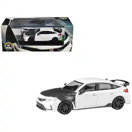 2025 Honda Civic Type R FL5 White with Carbon Hood and Accents 1/64 Diecast Model Car by Paragon Models