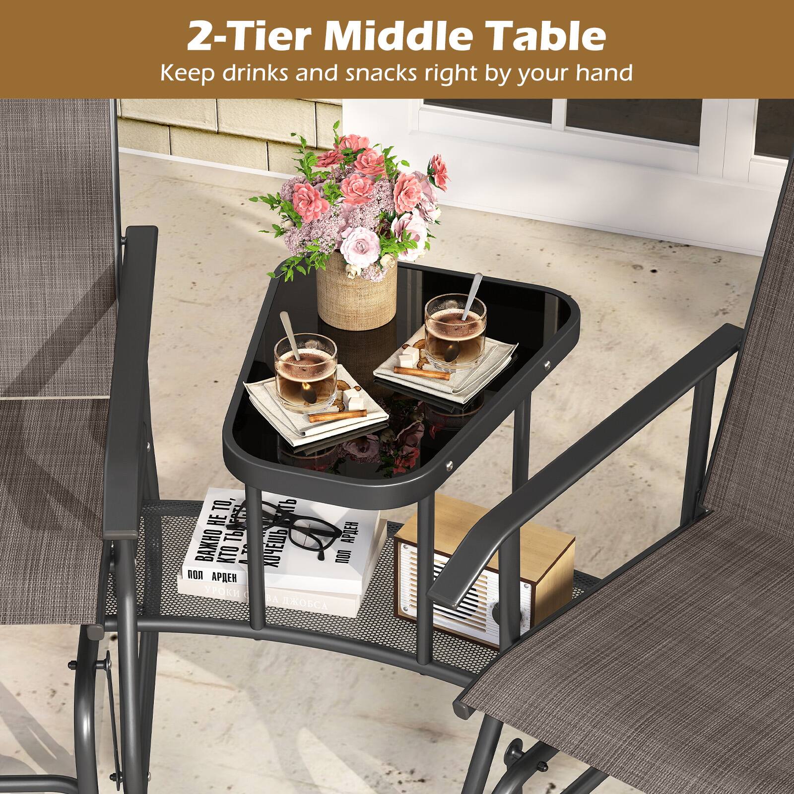 2-Tier Middle Table  
Keep drinks and snacks right by your hand