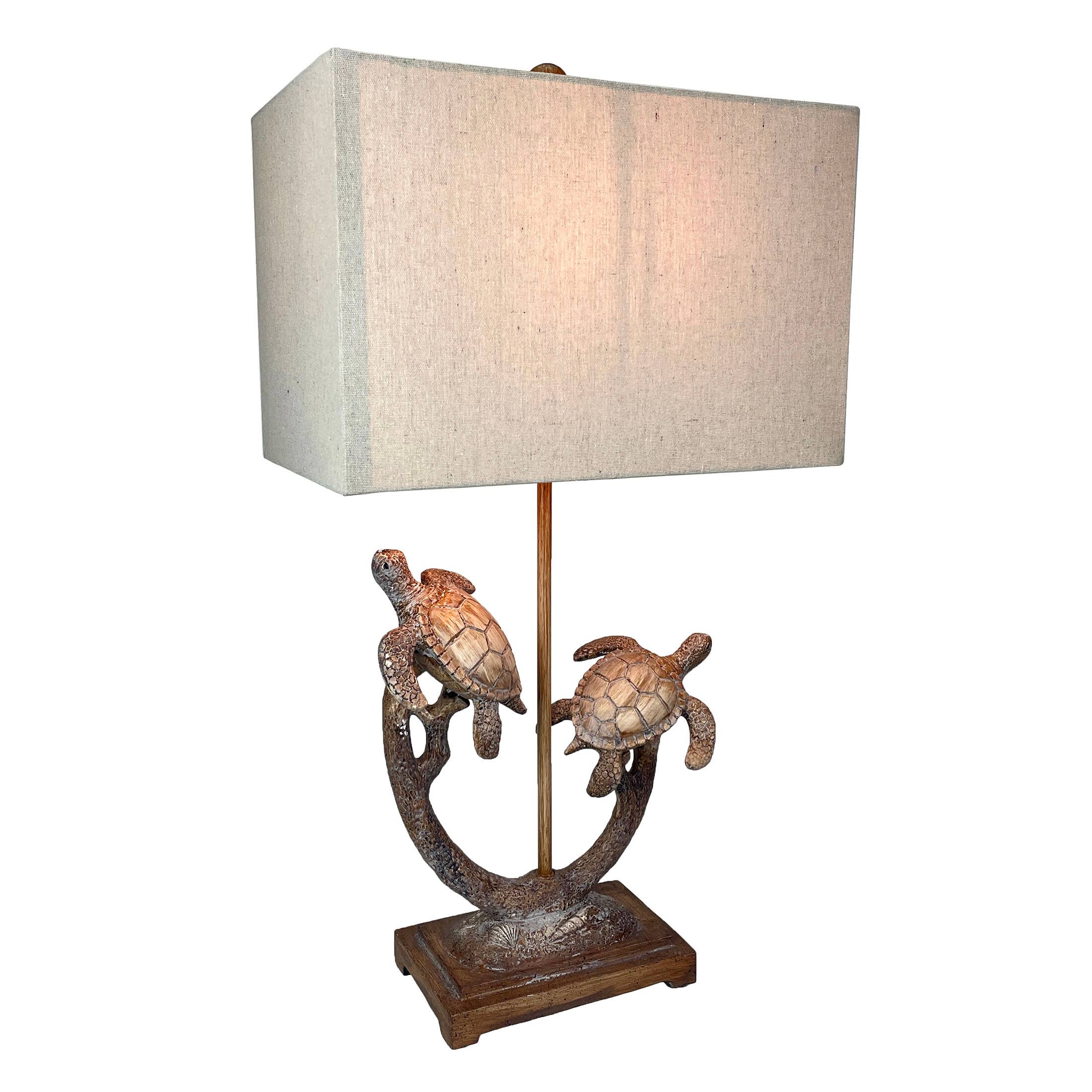 Alt View 1. Things2Die4 - Set of 2 Double Sea Turtle Table Lamps Coastal Nautical Resin 27.75" w/Shades - Brown.