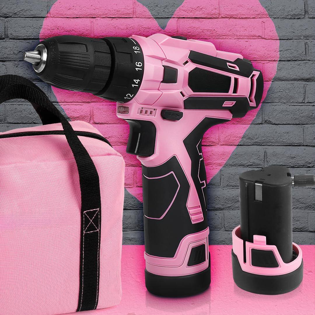 Alt View 1. JETRANSPORT - Pink Cordless Drill Driver Set 12v Electric Tool Kit 3/8" Keyless Chuck And Storage Bag Included - - Pink.