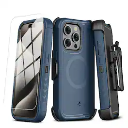 Mybat Pro - Maverick Series MagSafe Case with Holster and Tempered Glass for Apple iPhone 15 Pro (6.1) - Blue