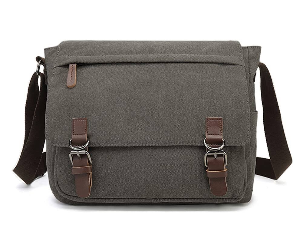 Front. Skar Audio - Canvas Vintage Messenger Bag Shoulder Leather Large Travel Crossbody Bags For Men Women Laptop Material: Made - Grey Large.