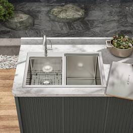 Siljoy - Outdoor Double Bowl Drop-In Stainless Steel Sink with Workstation - Brushed Nickel