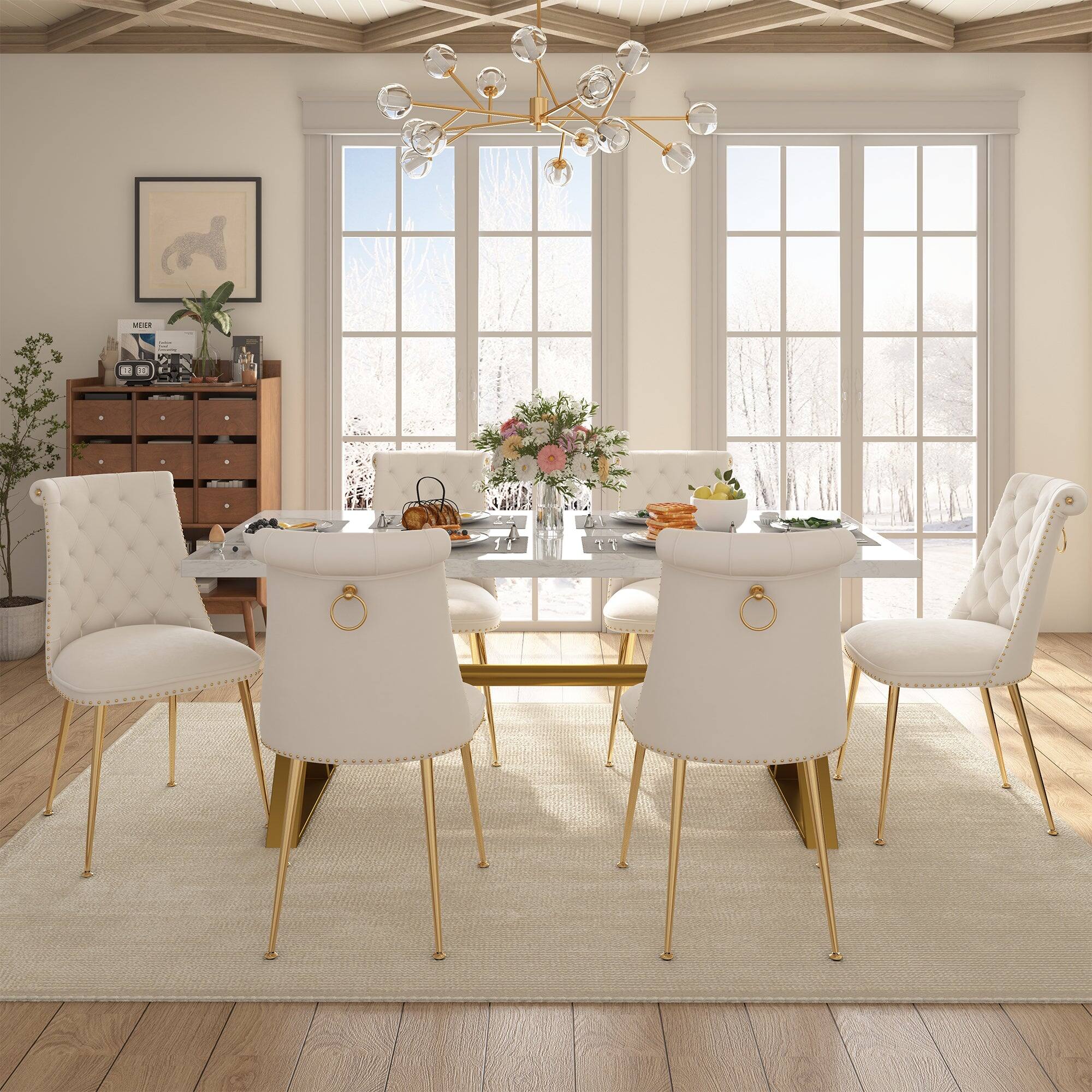 Alt View 2. Boyel Living - White Marble 70.87 Inch Cross Legs Dining Table Seats 6 Modern Gold Stainless Steel Base - White.