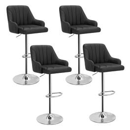 Vecelo - Set of 4 Adjustable Swivel Bar Stools - PU Leather Seat, 360° Rotation, Height 35.4"-43.7", 330lb Capacity - Black