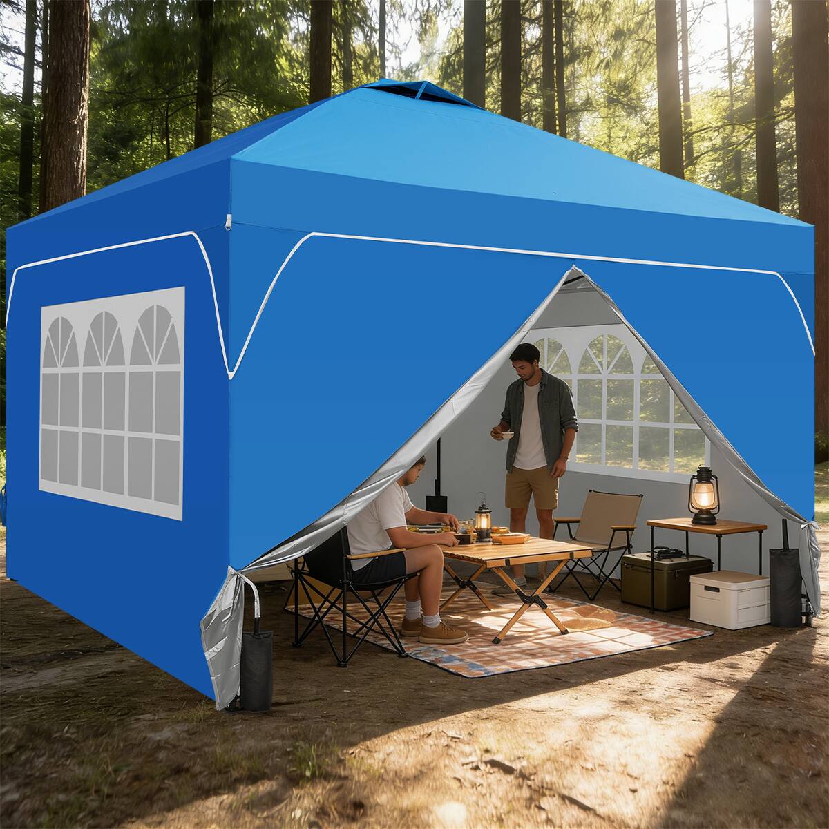 Angle. Ainfox - Ainfox 8x8 FT Pop up Canopy Tent Shelter with 1-Button Push,4 Removable Sidewalls & Sandbags for Outdoor Events - Blue.