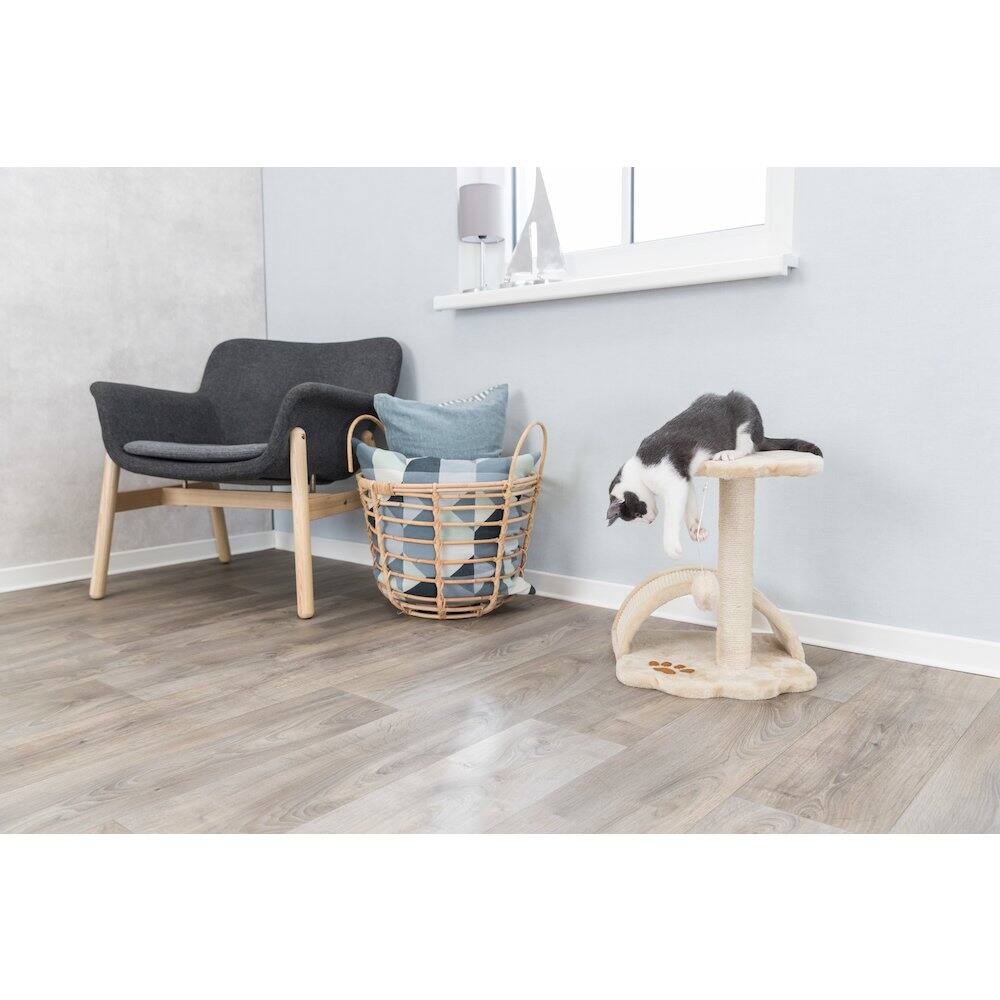 Angle. TRIXIE - Vitoria Plush & Sisal 17" Cat Scratching Post with Platform, Beige - Beige.