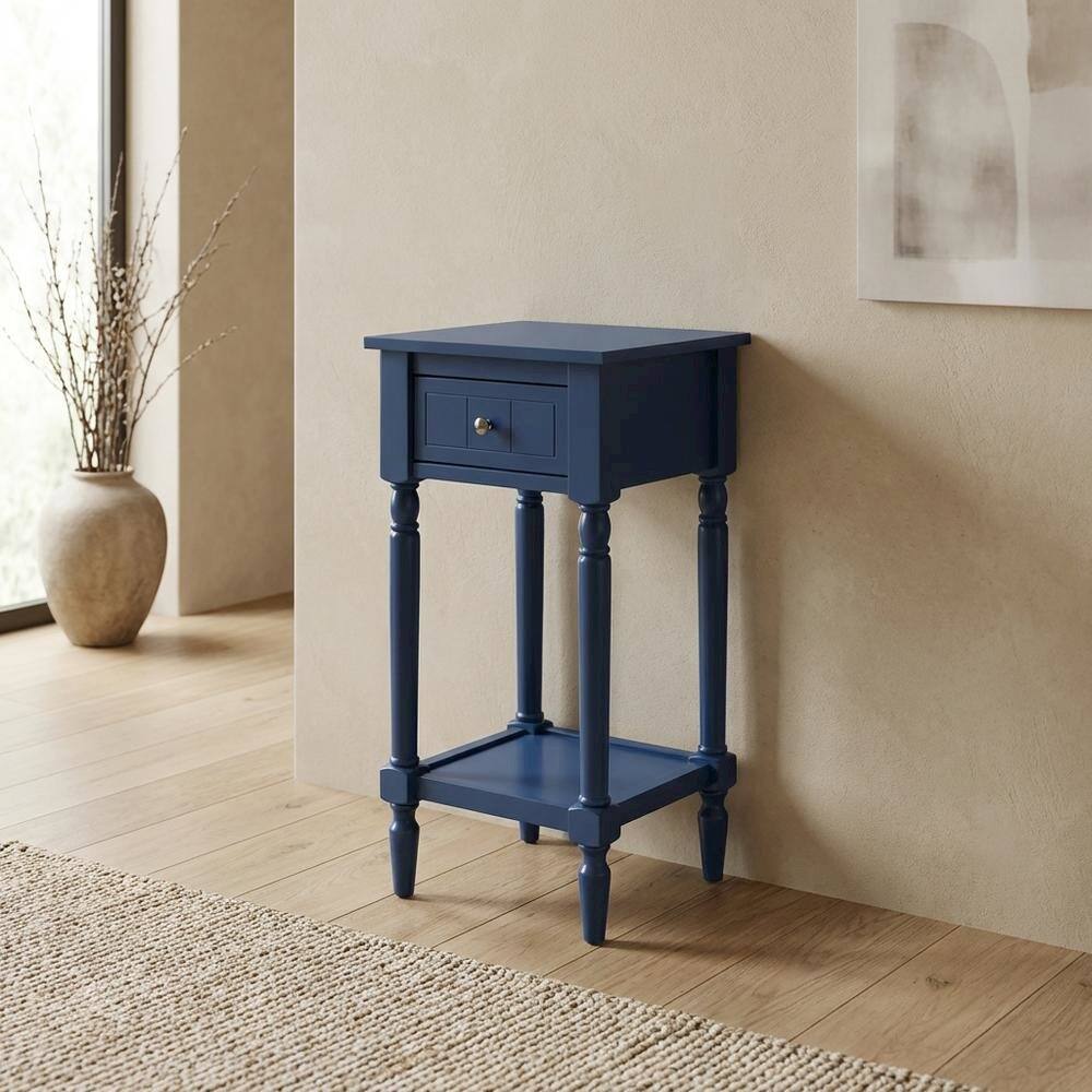 Back. FurniFact - Traditional style accent table with drawer and shelf for living room use - Blue.