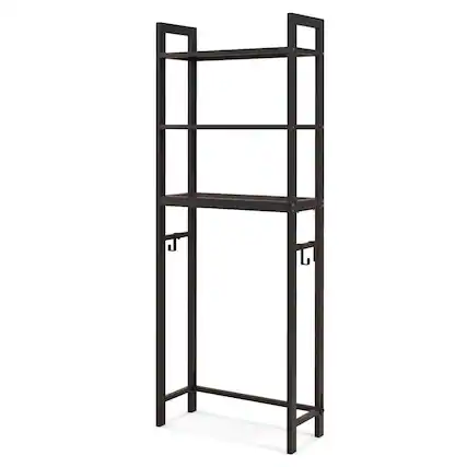 Front. Gymax - Gymax Over-The-Toilet Storage Shelf Space Saving Metal Bathroom Organizer Hooks Brown - Brown.