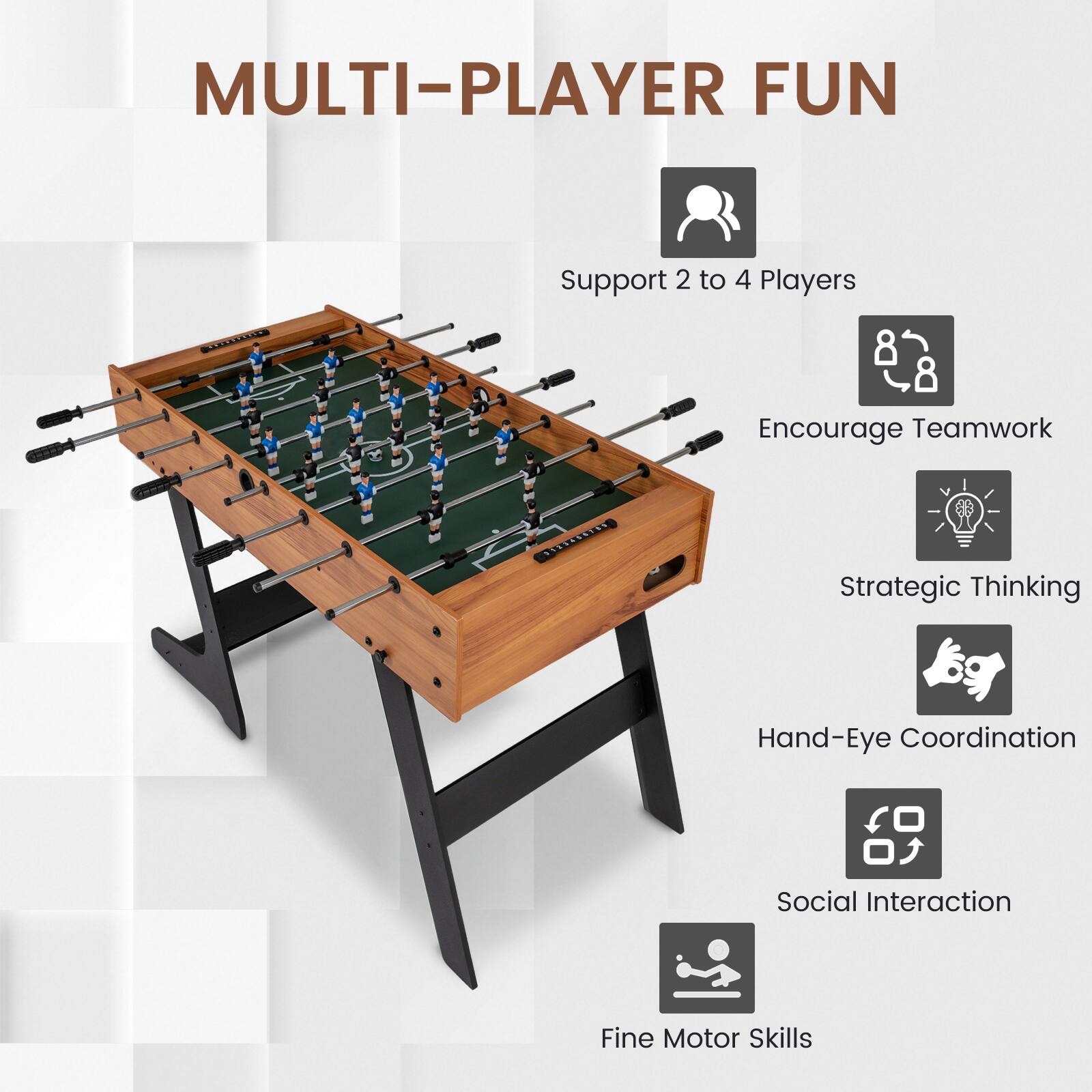 MULTI-PLAYER FUN  
Support 2 to 4 Players  
Encourage Teamwork  
Strategic Thinking  
Hand-Eye Coordination  
Social Interaction  
Fine Motor Skills
