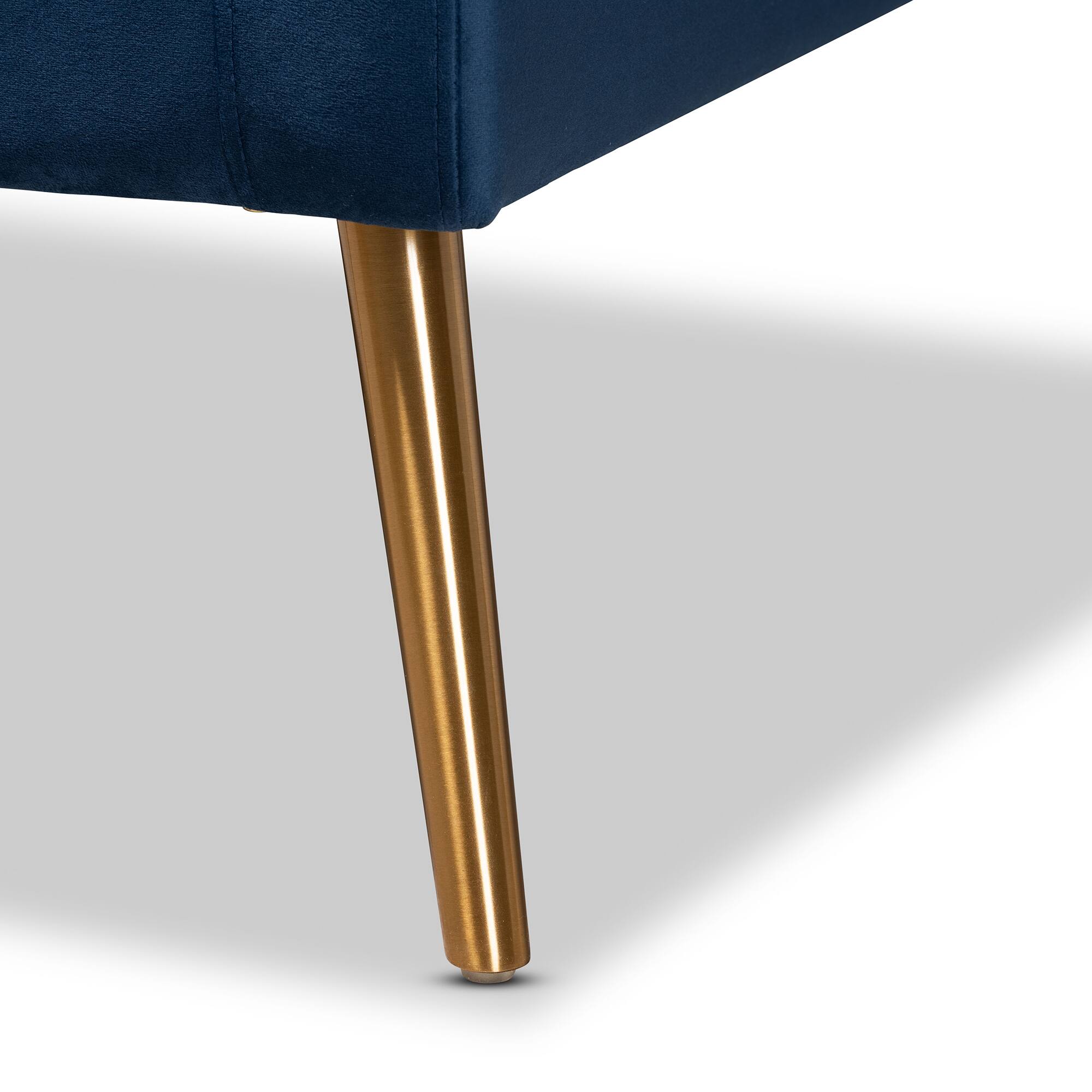 Alt View 2. Baxton Studio - Leland Glam and Luxe Velvet Fabric Upholstered and Gold Finished Armchair - Navy Blue/Gold.