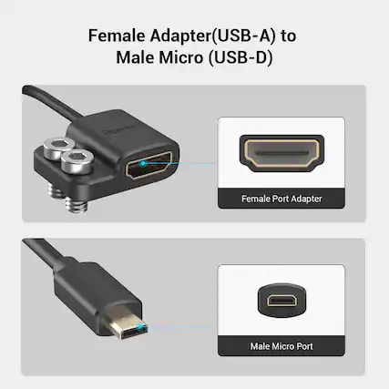 Female Adapter(USB-A) to Male Micro (USB-D)
SmallRig
Female Port Adapter
Male Micro Port