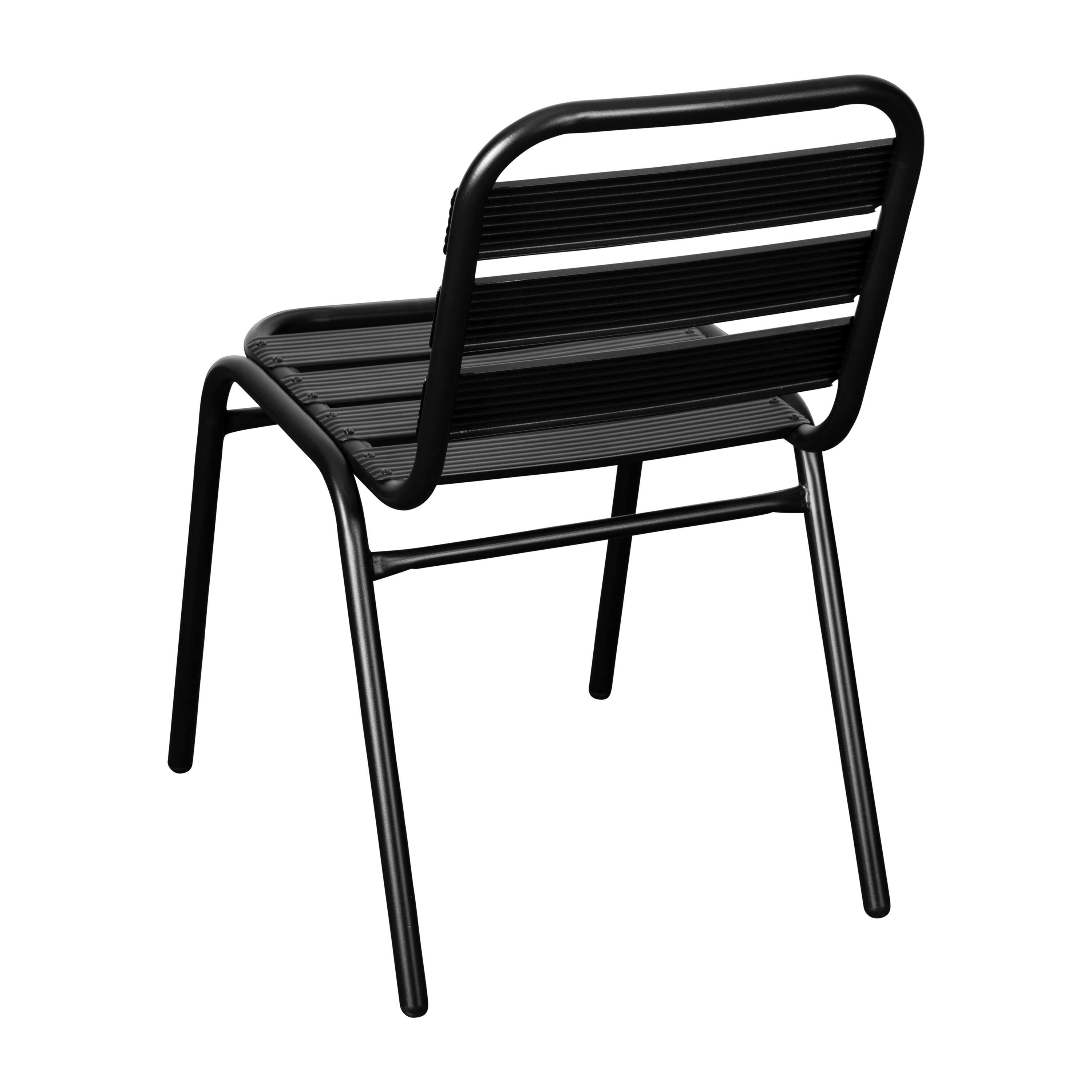 Alt View 7. Emma + Oliver - Metal Commercial Indoor-Outdoor Armless Restaurant Stack Chair with Triple Slat Back - Black.
