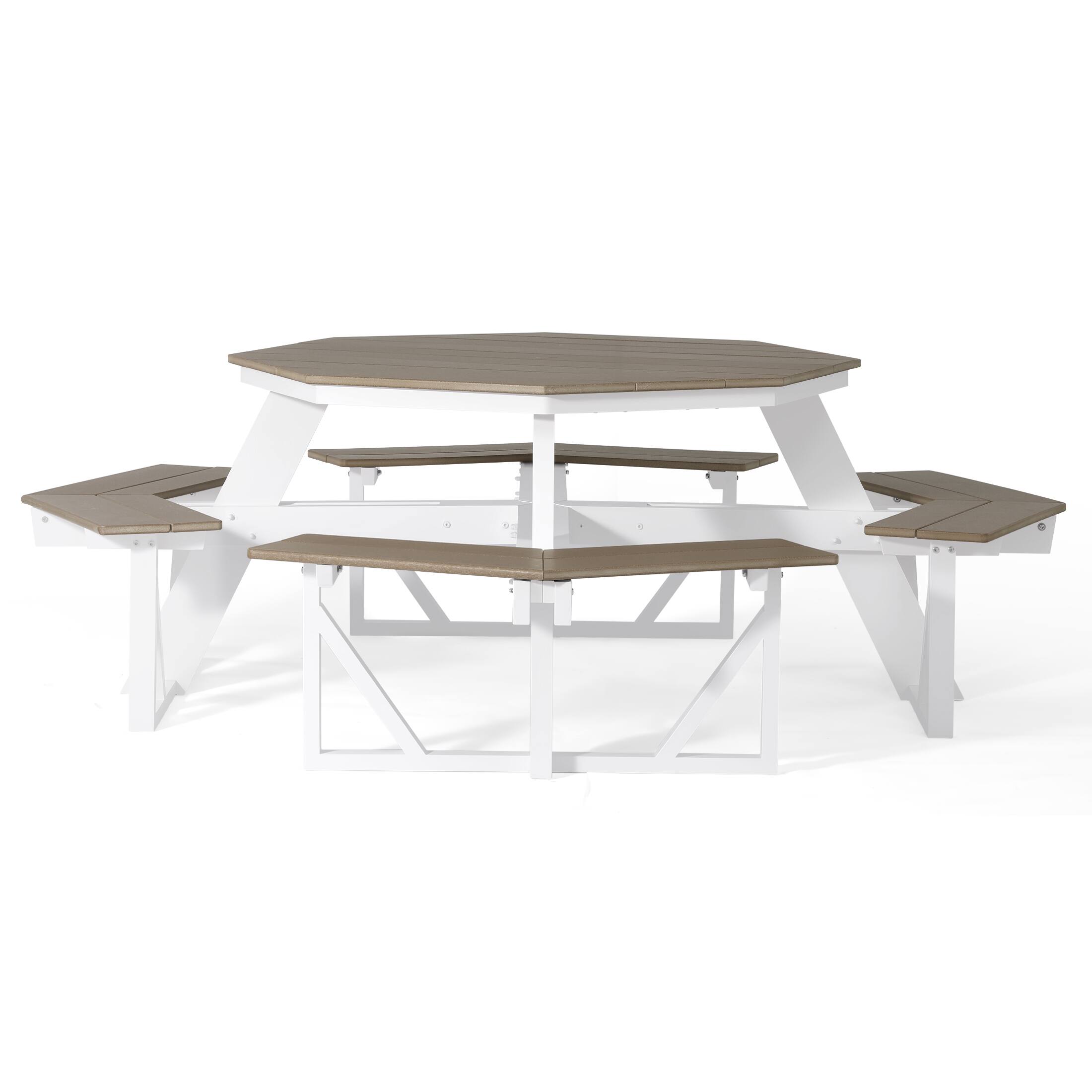 Left. WestinTrends - WestinTrends Greenville Outdoor 48" HDPE 8-Person Patio Octagon Picnic Table - Weathered Wood.