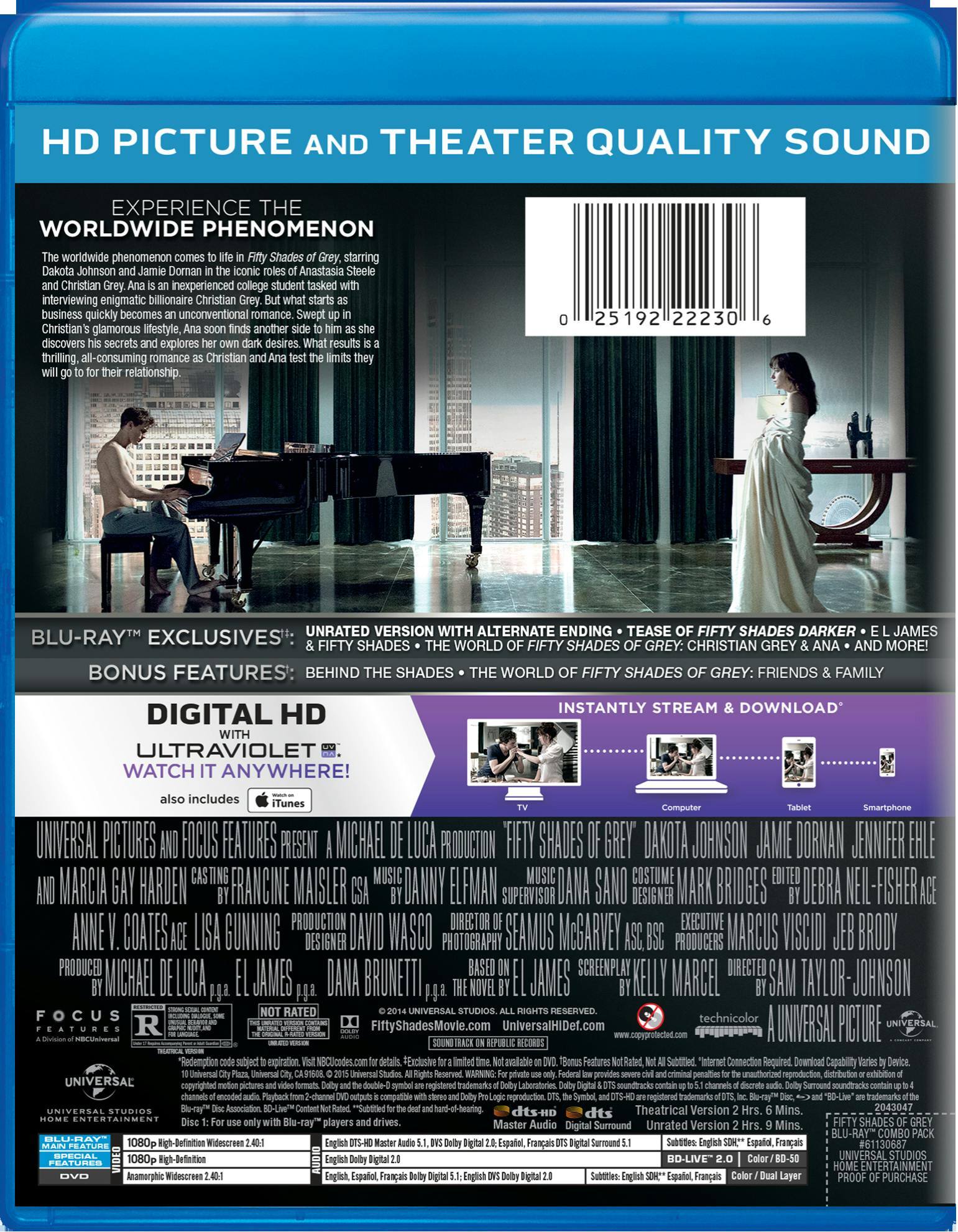 Angle. Fifty Shades of Grey (Unrated Edition DVD + Digital) [Blu-ray].