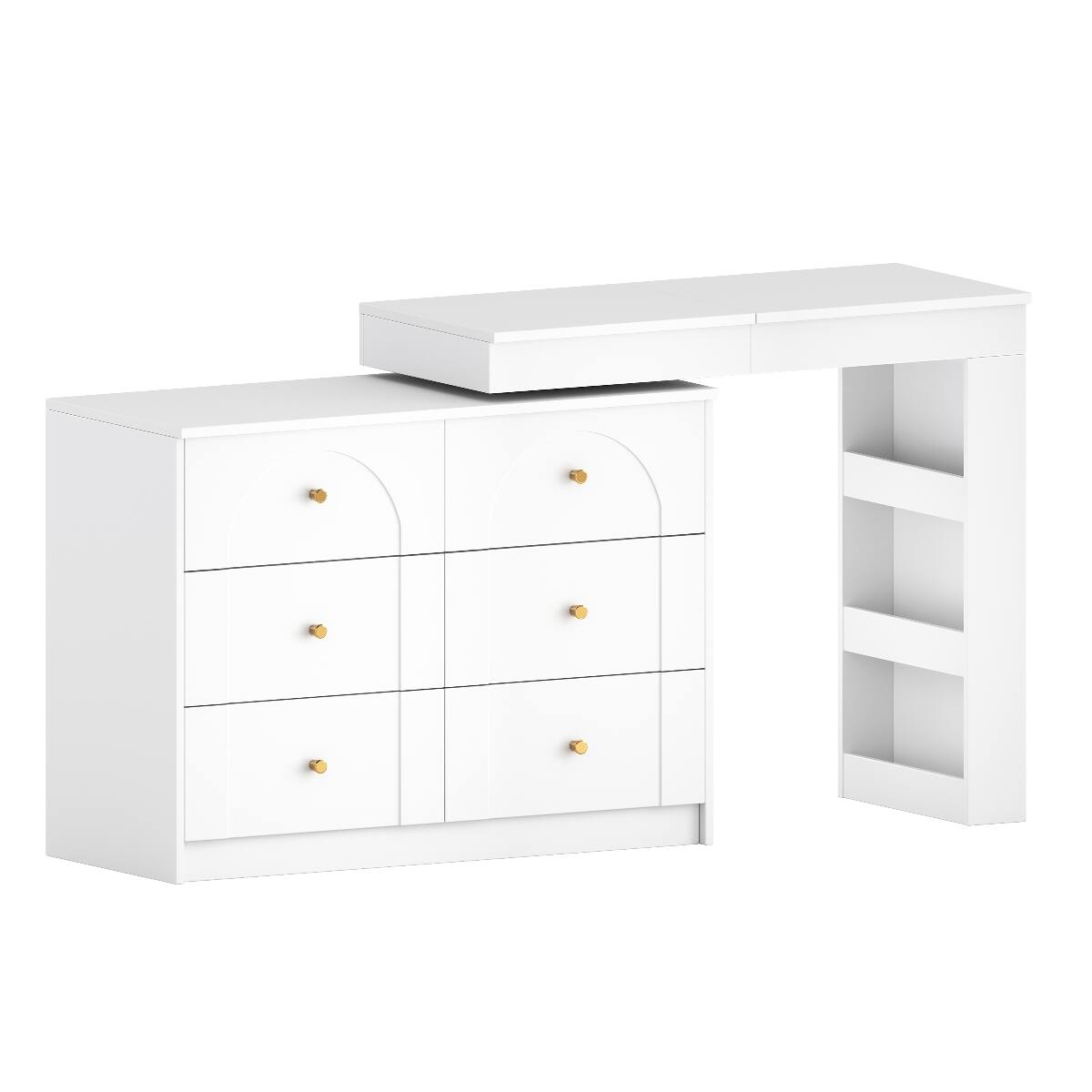 Alt View 8. Loheer - Loheer White Makeup Vanity Desk with Mirror and Lights, Flip Top Vanity Table with Storage - White.