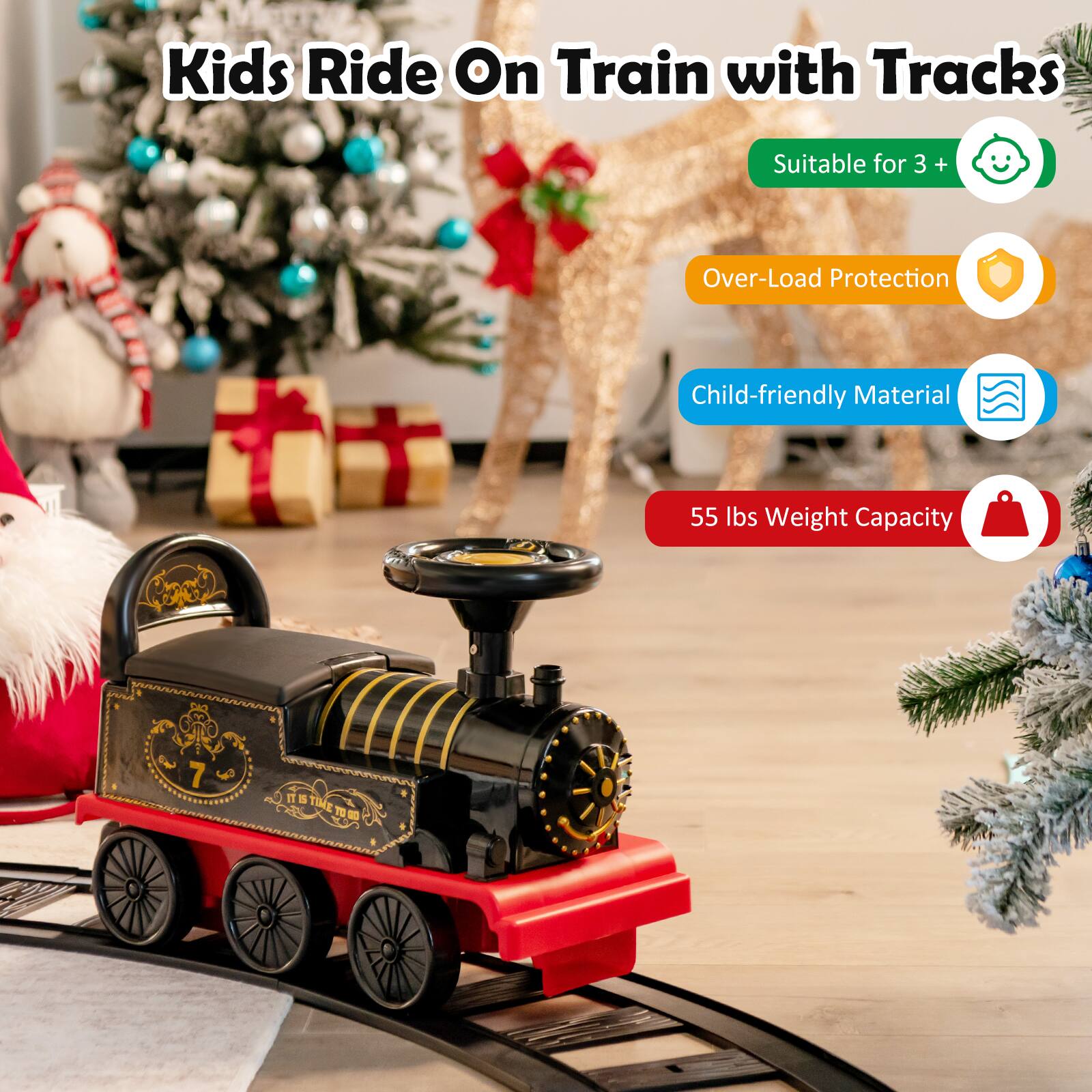 Kids Ride On Train with Tracks

- Suitable for 3 +
- Over-Load Protection
- Child-friendly Material
- 55 lbs Weight Capacity