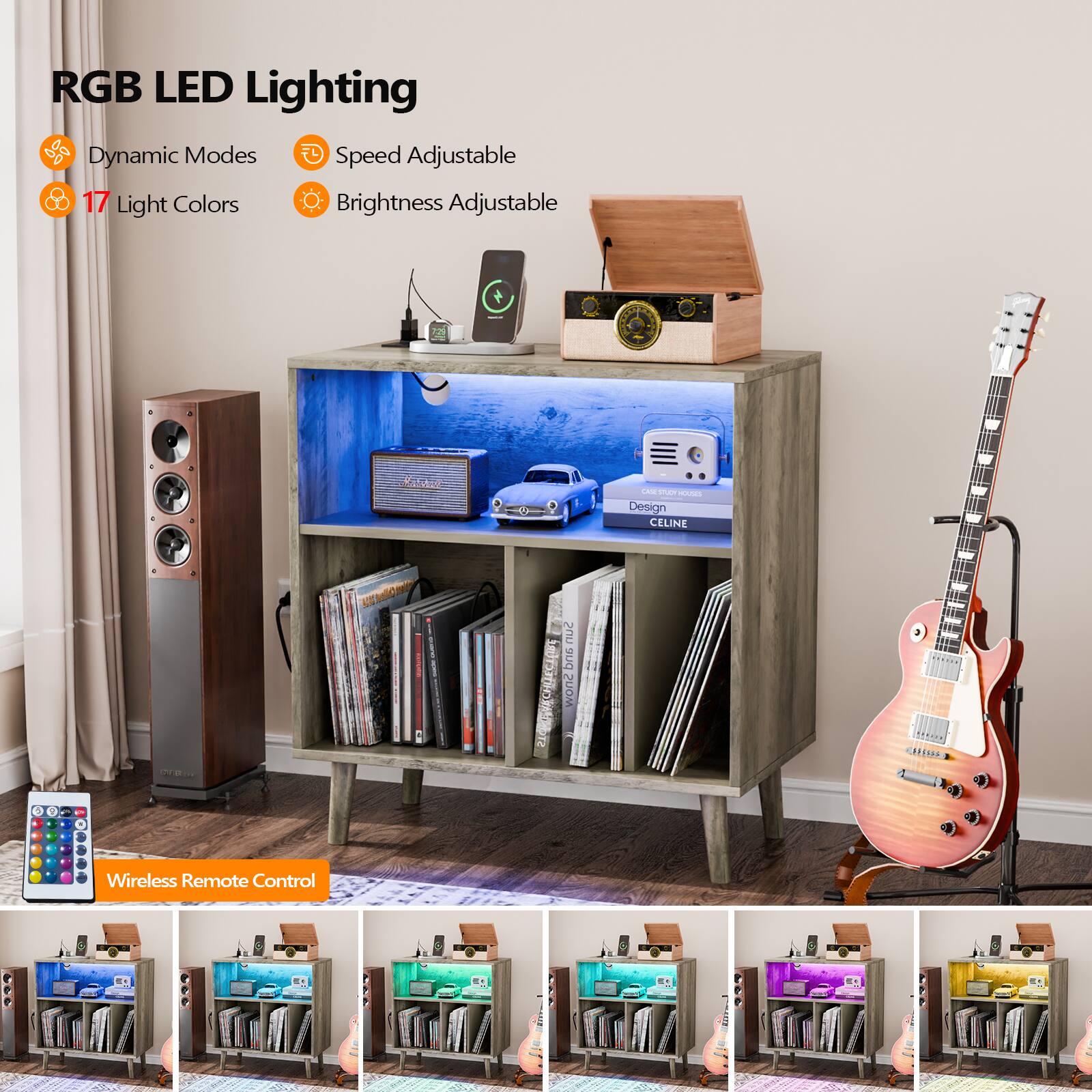 RGB LED Lighting  
- Dynamic Modes  
- Speed Adjustable  
- 17 Light Colors  
- Brightness Adjustable  

Wireless Remote Control