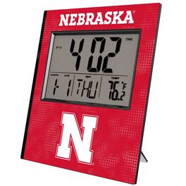 Keyscaper - Nebraska Huskers Cross Hatch Digital Desk Clock - Multicolor