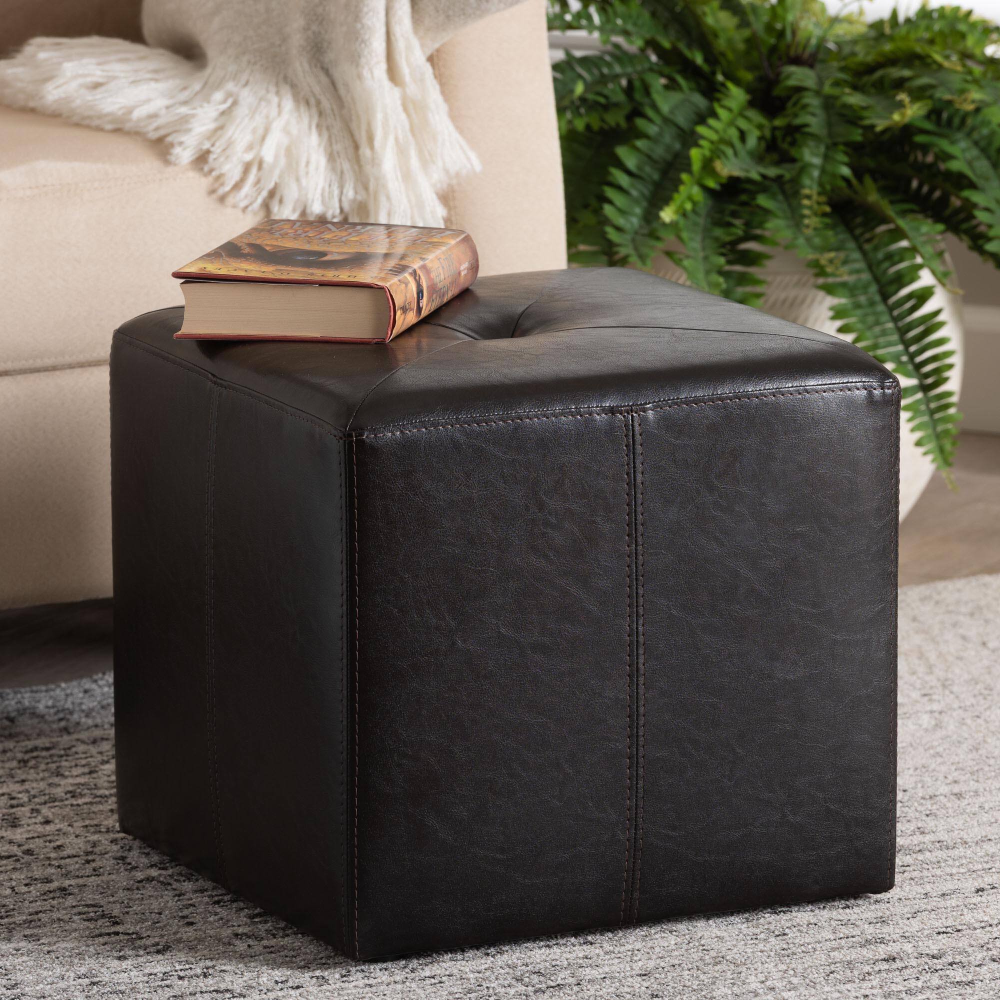 Alt View 2. Baxton Studio - Aric Bonded Leather Ottoman - Dark Brown.