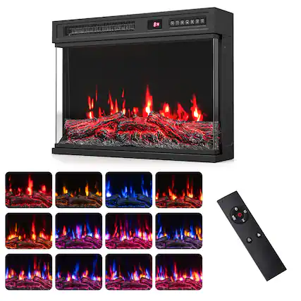Front. Costway - Costway 24" 750W/1500W Recessed Heater with 12 Flame Colors, 5 Brightness, 5 Flame Speeds - 24" Black.