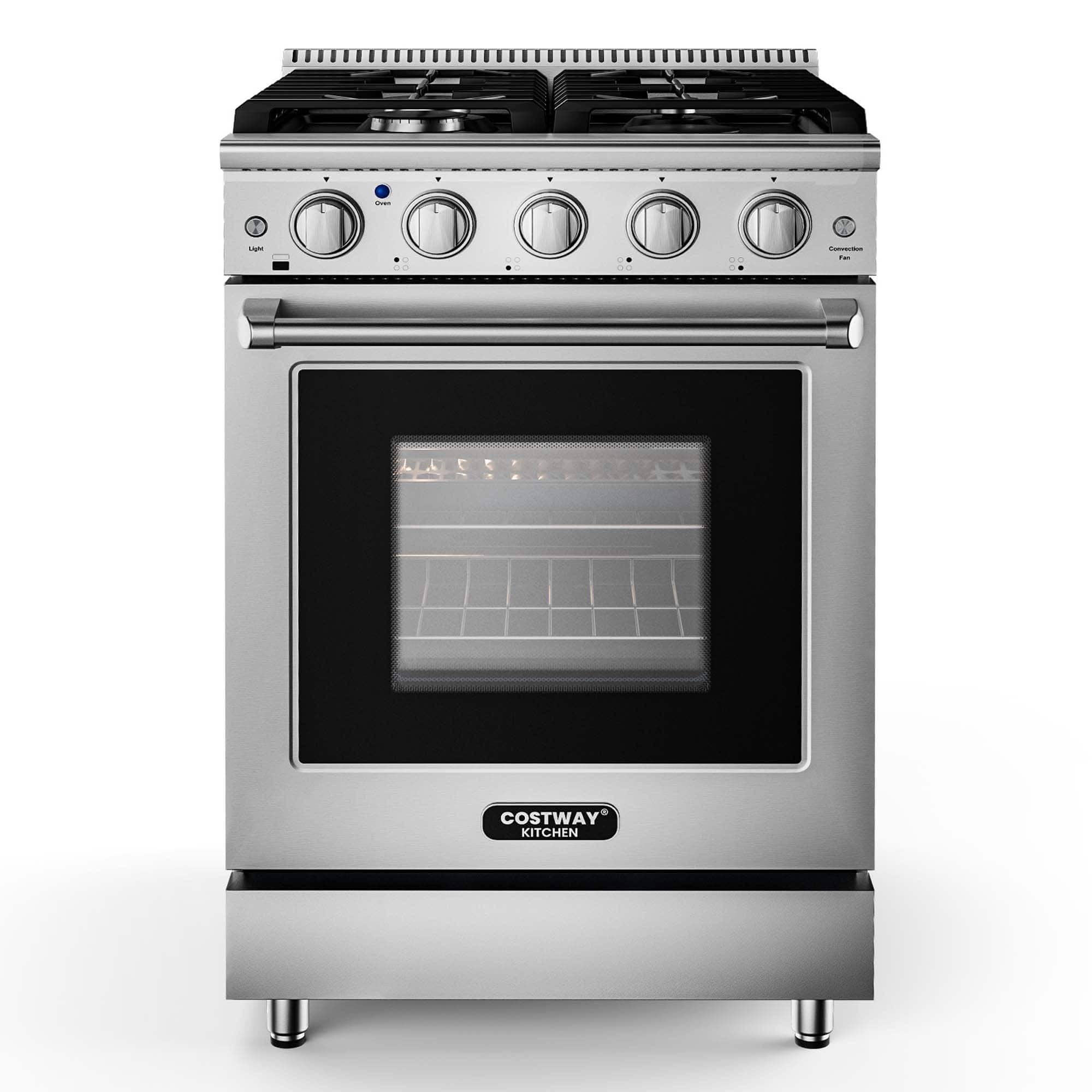 Costway - 24 Inches Natural Gas Range Freestanding with 4 Burners Cooktop & 3.73 Cu.Ft. Oven - Sliver,Black