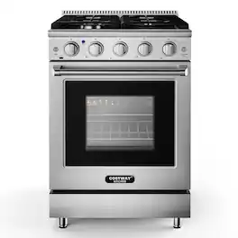 Costway - 24 Inches Natural Gas Range Freestanding with 4 Burners Cooktop & 3.73 Cu.Ft. Oven - Sliver,Black
