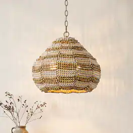 Parrot Uncle - 15.7" Boho Wood Beaded 2-Light Adjustable Pendant Light for Dining Room and Kitchen Island - Natural