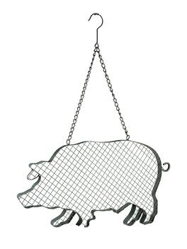 VIP Home and Garden - Metal and Mesh Wire Hanging Pig Farmhouse Decor - Silver