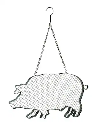 Front. VIP Home and Garden - Metal and Mesh Wire Hanging Pig Farmhouse Decor - Silver.