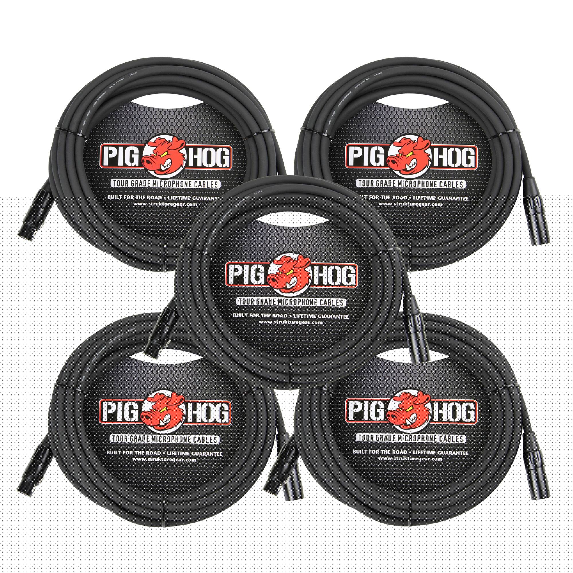 Pig Hog - High Performance 8mm XLR Microphone Cable, 25 ft PHM25 - 5 Units - Black