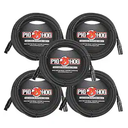 Pig Hog - High Performance 8mm XLR Microphone Cable, 25 ft PHM25 - 5 Units - Black
