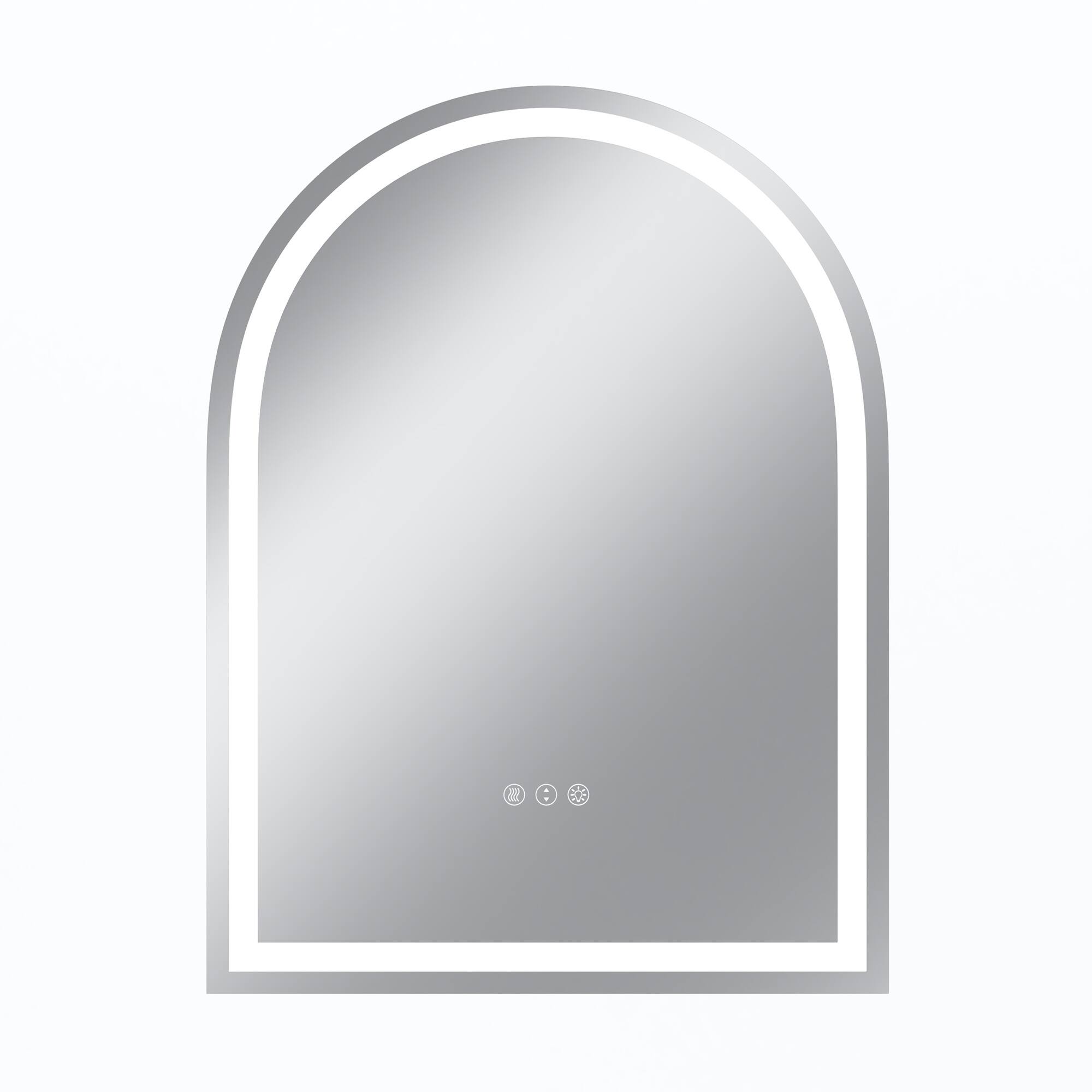 Front. Boyel Living - 24 x 32 in Rectangle Aluminum Frame Arched Mirror with Front Light and Anti-Distortion Glass.