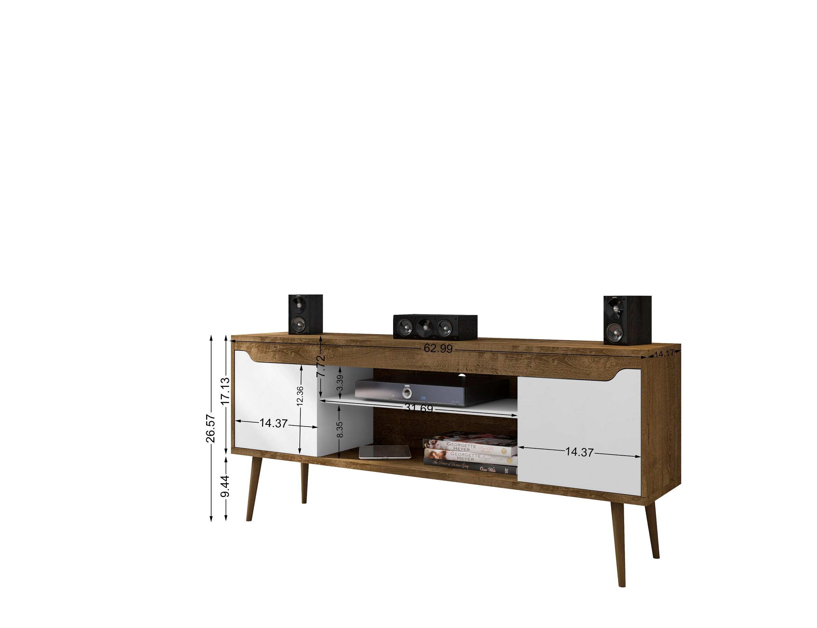 Left. TinyHomie - 63in TV Stand in Rustic Brown and White - Brown and White.